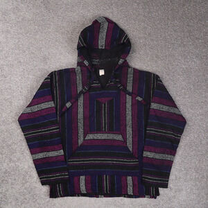 Vintage Baja Colorful Striped Large Multicolor Long Sleeve Drawstring Hoodie
